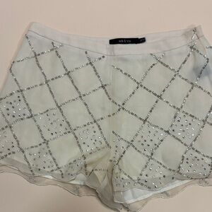 Ark & Co White Embellished High Waist Shorts